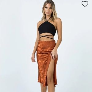 Princess Polly rust floral midi skirt